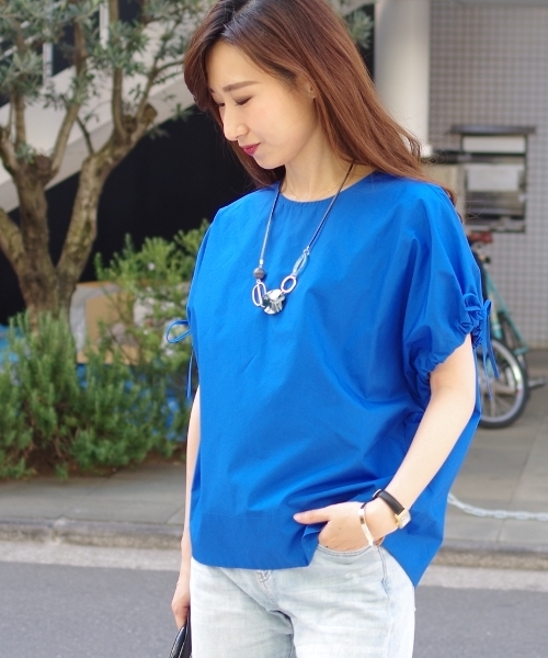 NARACAMICIE（ナラカミーチェ）の「ドロストスリーブプルオーバー半袖ブラウス（シャツ/ブラウス・レディース・ホワイト/カーキ/ブルー・MEDIUM）」の3枚目の写真