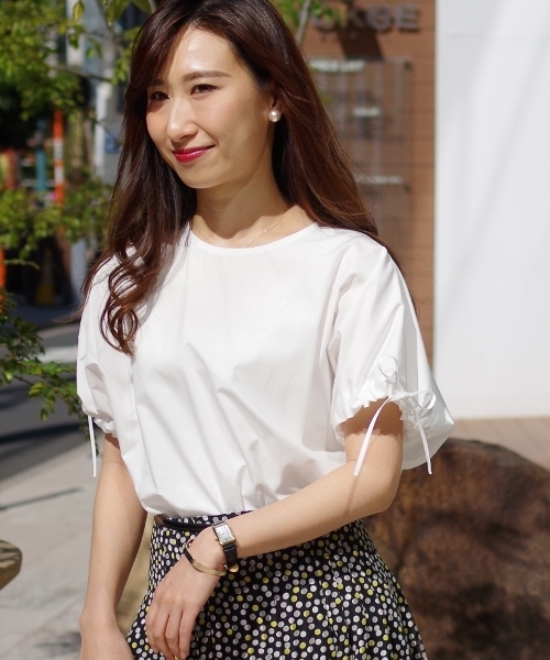 NARACAMICIE（ナラカミーチェ）の「ドロストスリーブプルオーバー半袖ブラウス（シャツ/ブラウス・レディース・ホワイト/カーキ/ブルー・MEDIUM）」の8枚目の写真