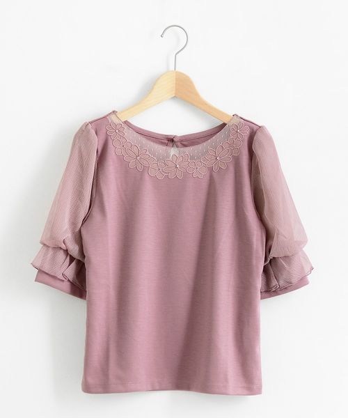 MAJESTIC LEGON(マジェスティックレゴン)の「チュールフラワートップス(Tシャツ/カットソー・レディース・ミント/ラベンダー/アイボリー/ブラック/ピンク・MEDIUM)」の5枚目の写真