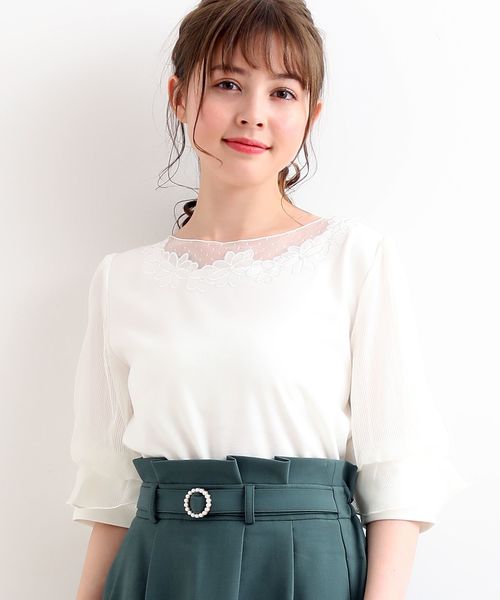 MAJESTIC LEGON(マジェスティックレゴン)の「チュールフラワートップス(Tシャツ/カットソー・レディース・ミント/ラベンダー/アイボリー/ブラック/ピンク・MEDIUM)」の8枚目の写真