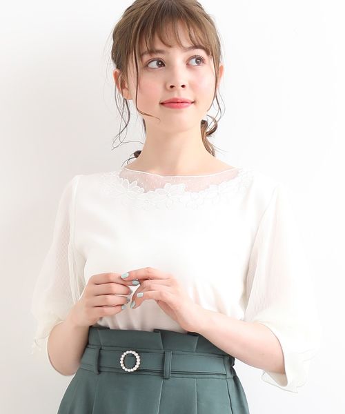 MAJESTIC LEGON(マジェスティックレゴン)の「チュールフラワートップス(Tシャツ/カットソー・レディース・ミント/ラベンダー/アイボリー/ブラック/ピンク・MEDIUM)」の9枚目の写真