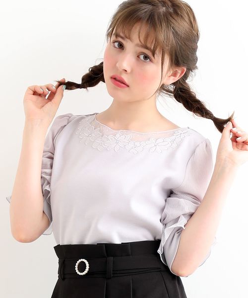 MAJESTIC LEGON(マジェスティックレゴン)の「チュールフラワートップス(Tシャツ/カットソー・レディース・ミント/ラベンダー/アイボリー/ブラック/ピンク・MEDIUM)」の14枚目の写真