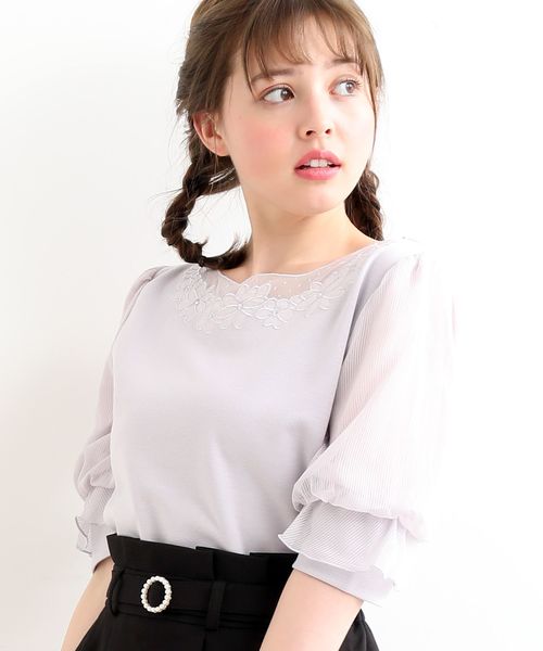 MAJESTIC LEGON(マジェスティックレゴン)の「チュールフラワートップス(Tシャツ/カットソー・レディース・ミント/ラベンダー/アイボリー/ブラック/ピンク・MEDIUM)」の16枚目の写真