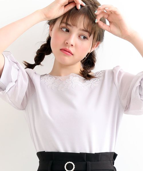 MAJESTIC LEGON(マジェスティックレゴン)の「チュールフラワートップス(Tシャツ/カットソー・レディース・ミント/ラベンダー/アイボリー/ブラック/ピンク・MEDIUM)」の17枚目の写真