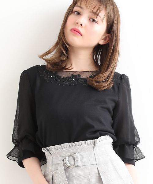 MAJESTIC LEGON(マジェスティックレゴン)の「チュールフラワートップス(Tシャツ/カットソー・レディース・ミント/ラベンダー/アイボリー/ブラック/ピンク・MEDIUM)」の21枚目の写真