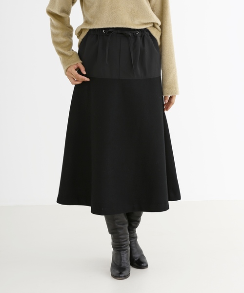 Munich(ミューニック)の「メルトン&ロービングチェックフレアスカート(スカート・レディース・ブラック/ブラウン/グリーン/アイボリー・S)」の2枚目の写真