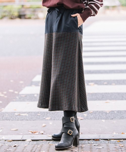 Munich(ミューニック)の「メルトン&ロービングチェックフレアスカート(スカート・レディース・ブラック/ブラウン/グリーン/アイボリー・S)」の16枚目の写真