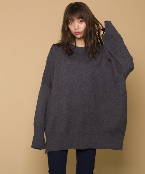 LUGG NAGG(ラグナグ)の「【Jewelobe/ ジュエローブ】サイドスリット ワイドニット プルオーバー(ニット/セーター・レディース・ブラック/ネイビー/グレー/グリーン・FREE)」の4枚目の写真
