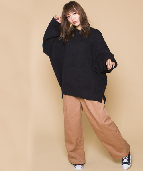 LUGG NAGG(ラグナグ)の「【Jewelobe/ ジュエローブ】サイドスリット ワイドニット プルオーバー(ニット/セーター・レディース・ブラック/ネイビー/グレー/グリーン・FREE)」の3枚目の写真