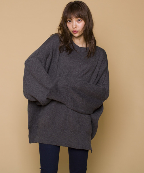 LUGG NAGG(ラグナグ)の「【Jewelobe/ ジュエローブ】サイドスリット ワイドニット プルオーバー(ニット/セーター・レディース・ブラック/ネイビー/グレー/グリーン・FREE)」の5枚目の写真
