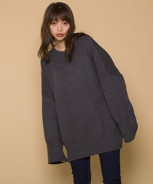 LUGG NAGG(ラグナグ)の「【Jewelobe/ ジュエローブ】サイドスリット ワイドニット プルオーバー(ニット/セーター・レディース・ブラック/ネイビー/グレー/グリーン・FREE)」の11枚目の写真