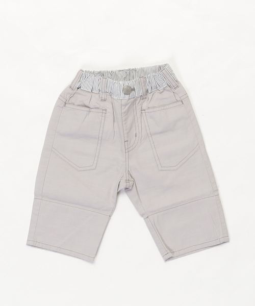 BeBe（ベベ）の「BeBe/シャンブレーＵＶストライプ切替7分丈パンツ（その他パンツ・キッズ・ネイビー/グレー・90/100/110/120/130/140/150）」の2枚目の写真