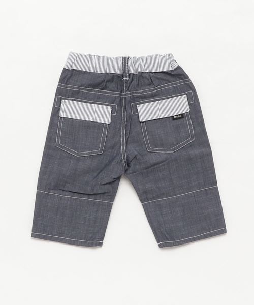 BeBe（ベベ）の「BeBe/シャンブレーＵＶストライプ切替7分丈パンツ（その他パンツ・キッズ・ネイビー/グレー・90/100/110/120/130/140/150）」の3枚目の写真