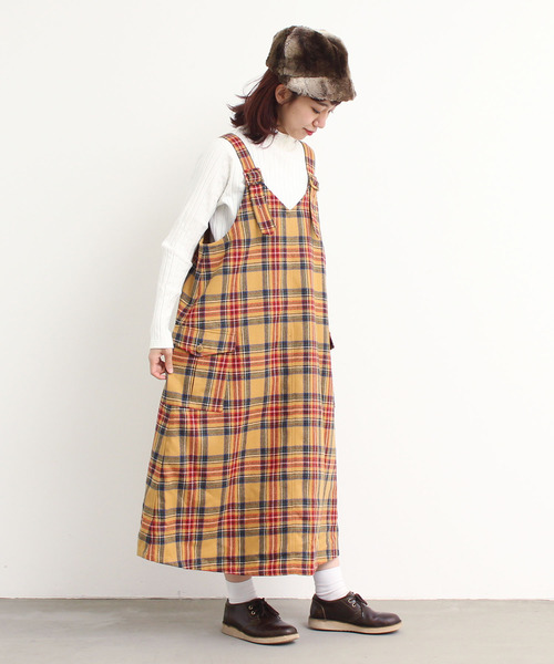 Par Ici パーリッシィ の ウールチェック 吊りワンピース ワンピース Wear