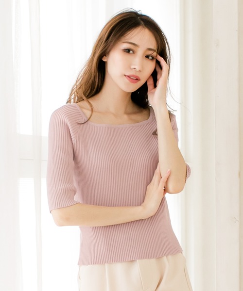 Julia Boutique(ジュリアブティック)の「スクエアネックニット/510595M(ニット/セーター・レディース・ホワイト/ベージュ/ブラック/ピンク/モカ/ネイビー/グレー・ONE)」の18枚目の写真