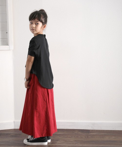 classicalelf(クラシカルエルフ)の「キッズ バックヘンリーネック無地ロングチュニックTシャツ(Tシャツ/カットソー・キッズ・ブラウン/ブラック/ホワイト/ベージュ/パープル・130/140/150/120/110)」の16枚目の写真