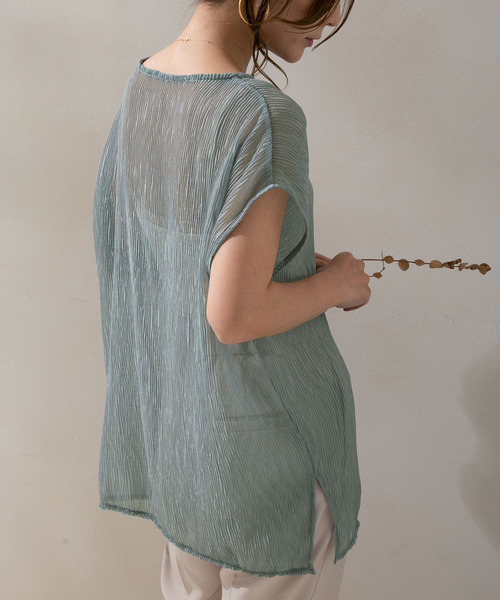 rectangle（レクタングル）の「シアープリーツトップス×キャミセット（キャミソール・レディース・ブルー/グリーン/アイボリー/モカ・FREE）」の4枚目の写真