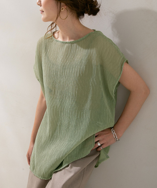 rectangle（レクタングル）の「シアープリーツトップス×キャミセット（キャミソール・レディース・ブルー/グリーン/アイボリー/モカ・FREE）」の3枚目の写真