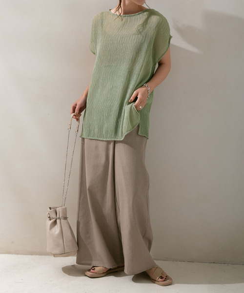 rectangle（レクタングル）の「シアープリーツトップス×キャミセット（キャミソール・レディース・ブルー/グリーン/アイボリー/モカ・FREE）」の8枚目の写真