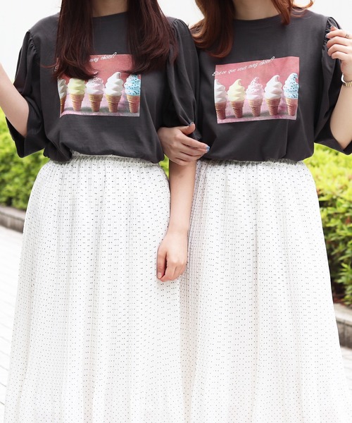 PairPair(ペアペア)の「アイスクリームフォトT(Tシャツ/カットソー・レディース・ライトブルー/オフホワイト/ラベンダー/スミクロ・FREE)」の3枚目の写真