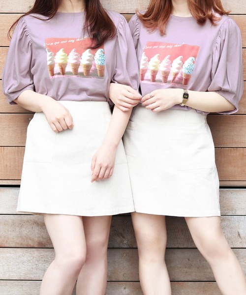 PairPair(ペアペア)の「アイスクリームフォトT(Tシャツ/カットソー・レディース・ライトブルー/オフホワイト/ラベンダー/スミクロ・FREE)」の1枚目の写真