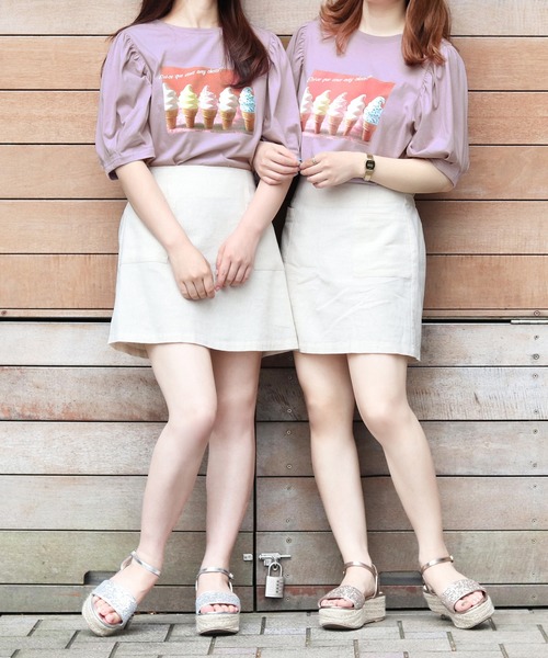 PairPair(ペアペア)の「アイスクリームフォトT(Tシャツ/カットソー・レディース・ライトブルー/オフホワイト/ラベンダー/スミクロ・FREE)」の17枚目の写真