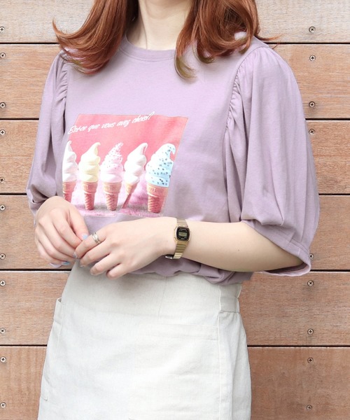 PairPair(ペアペア)の「アイスクリームフォトT(Tシャツ/カットソー・レディース・ライトブルー/オフホワイト/ラベンダー/スミクロ・FREE)」の19枚目の写真