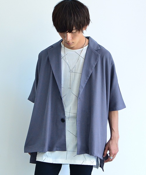 MinoriTY（マイノリティ）の「【MinoriTY】とろみ素材ビッグドルマンテーラードジャケット メンズ ライトアウター オーバーサイズ ビッグシルエット ルーズフィット 夏服（テーラードジャケット・メンズ・ベージュ/グレー/ブラウン/チャコール/グレイッシュベージュ/ライトブルーグレー/チャコールグレー/ダークグリーン/ライトベージュ/ダークブルー・M/L/S）」の4枚目の写真