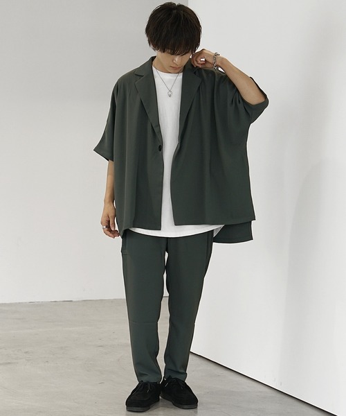 Mサイズ　テーラード MinoriTY】とろみ素材ビッグドルマンテーラードジャケット メンズ