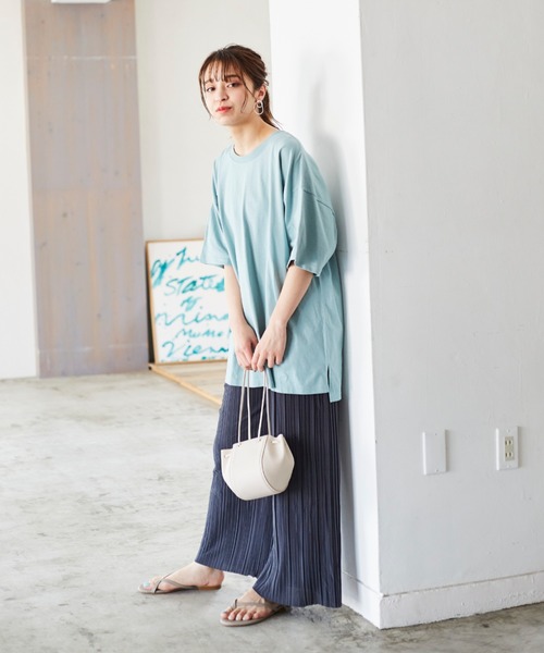 KANGOL EXTRA COMFORT（カンゴールエクストラコンフォート）の「WEB別注【KANGOL EXTRA COMFORT(カンゴール エクストラ コンフォート)】サイドスリットオーバーサイズTシャツ（Tシャツ/カットソー・レディース・パープル/オフホワイト/マスタード/ブラック/ブラウン/モカ/ライトグリーン/ネイビー/ベージュ/チャコールグレー・LL/L/M）」の18枚目の写真