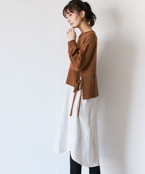 セール Web限定 サイドリボンレイヤード風ニットワンピース ワンピース Geera ジーラ のファッション通販 Zozotown