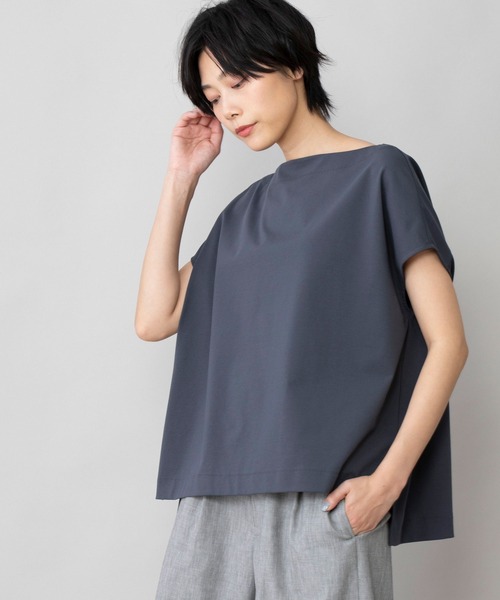 Munich(ミューニック)の「コットンポリエステルストレッチインターロック スリーブレストップス(セットアップ可)(Tシャツ/カットソー・レディース・ブラック/ダークグレー/グレイッシュベージュ・FREE)」の2枚目の写真