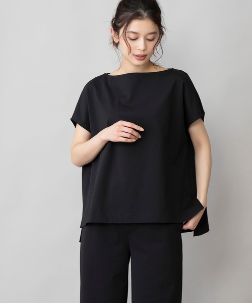 Munich(ミューニック)の「コットンポリエステルストレッチインターロック スリーブレストップス(セットアップ可)(Tシャツ/カットソー・レディース・ブラック/ダークグレー/グレイッシュベージュ・FREE)」の1枚目の写真