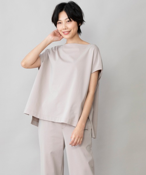 Munich(ミューニック)の「コットンポリエステルストレッチインターロック スリーブレストップス(セットアップ可)(Tシャツ/カットソー・レディース・ブラック/ダークグレー/グレイッシュベージュ・FREE)」の10枚目の写真