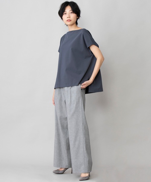 Munich(ミューニック)の「コットンポリエステルストレッチインターロック スリーブレストップス(セットアップ可)(Tシャツ/カットソー・レディース・ブラック/ダークグレー/グレイッシュベージュ・FREE)」の4枚目の写真