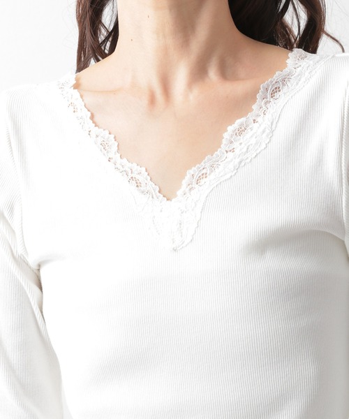 LEPSIM(レプシィム)の「抗菌レースインナー長袖 924816(Tシャツ/カットソー・レディース・チャコールグレー/オフホワイト/グレイッシュベージュ・MEDIUM/LARGE)」の9枚目の写真