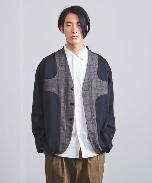 EN ROUTE（アンルート）の「＜EN ROUTE（アンルート）＞ポンチ×チェック ノーカラー 3ボタン（ノーカラージャケット・メンズ・ブラック/ネイビー・1/2/3）」の2枚目の写真