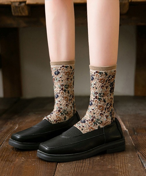 aimoha(アイモハ)の「Art花柄ソックス(ソックス/靴下・レディース・ベージュ/ブラウン/グレー/ブラック/パープル・FREE)」の6枚目の写真