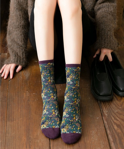 aimoha(アイモハ)の「Art花柄ソックス(ソックス/靴下・レディース・ベージュ/ブラウン/グレー/ブラック/パープル・FREE)」の9枚目の写真