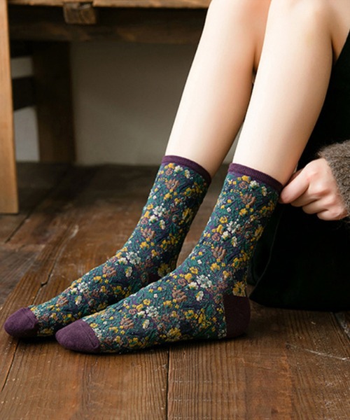 aimoha(アイモハ)の「Art花柄ソックス(ソックス/靴下・レディース・ベージュ/ブラウン/グレー/ブラック/パープル・FREE)」の10枚目の写真