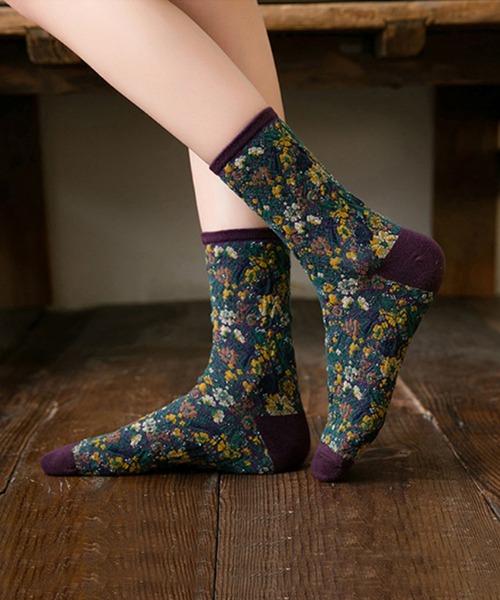 aimoha(アイモハ)の「Art花柄ソックス(ソックス/靴下・レディース・ベージュ/ブラウン/グレー/ブラック/パープル・FREE)」の12枚目の写真