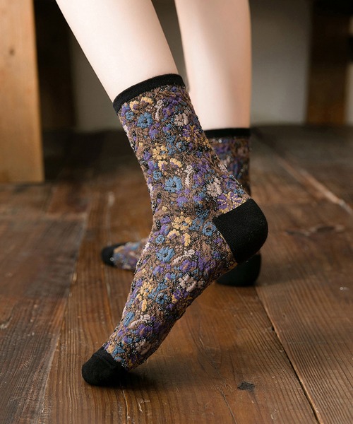 aimoha(アイモハ)の「Art花柄ソックス(ソックス/靴下・レディース・ベージュ/ブラウン/グレー/ブラック/パープル・FREE)」の13枚目の写真