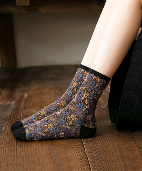 aimoha(アイモハ)の「Art花柄ソックス(ソックス/靴下・レディース・ベージュ/ブラウン/グレー/ブラック/パープル・FREE)」の15枚目の写真