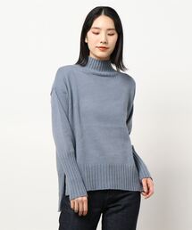 もっちり袖ロングリブニットトップス