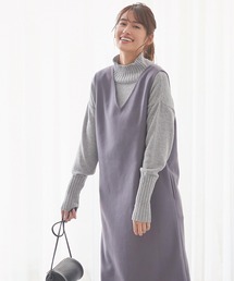 もっちり袖ロングリブニットトップス