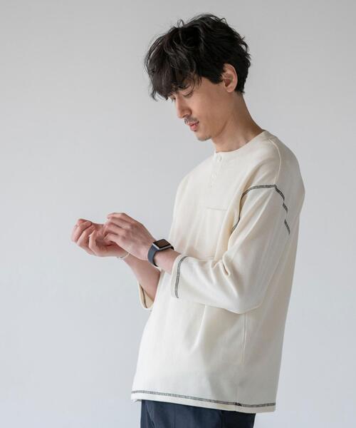 coen(コーエン)の「ワッフルヘンリーネック7分袖Tシャツ(Tシャツ/カットソー・メンズ・ダークグレー/オフホワイト・X-LARGE/SMALL/MEDIUM/LARGE)」の4枚目の写真