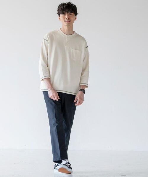 coen(コーエン)の「ワッフルヘンリーネック7分袖Tシャツ(Tシャツ/カットソー・メンズ・ダークグレー/オフホワイト・X-LARGE/SMALL/MEDIUM/LARGE)」の6枚目の写真