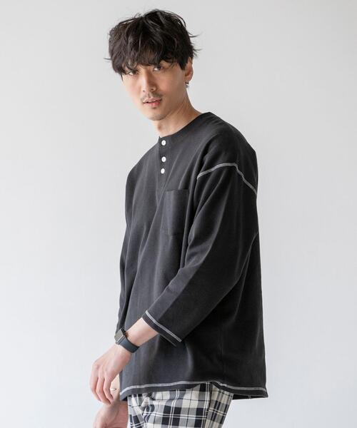 coen(コーエン)の「ワッフルヘンリーネック7分袖Tシャツ(Tシャツ/カットソー・メンズ・ダークグレー/オフホワイト・X-LARGE/SMALL/MEDIUM/LARGE)」の19枚目の写真