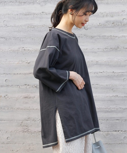 Crisp（クリスプ）の「バイカラーステッチTシャツ（Tシャツ/カットソー・レディース・ネイビー/アイボリー・FREE）」の18枚目の写真