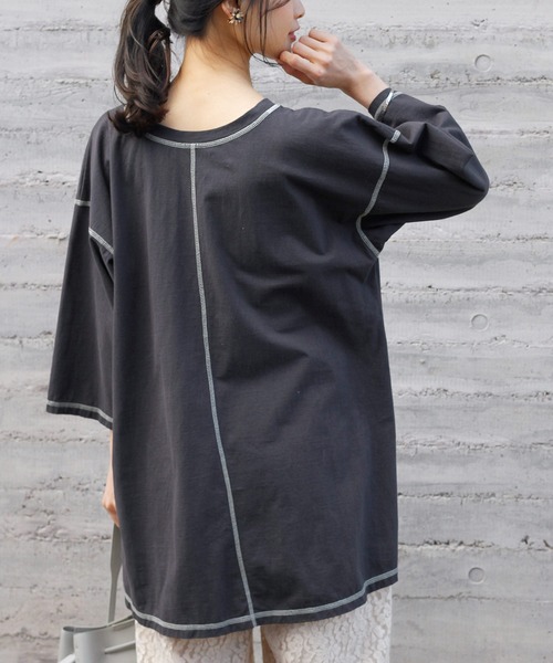 Crisp（クリスプ）の「バイカラーステッチTシャツ（Tシャツ/カットソー・レディース・ネイビー/アイボリー・FREE）」の3枚目の写真